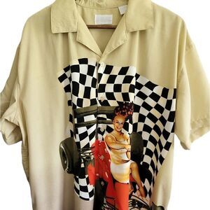 King Size Retro Fast Car And Girl Button Front Shirt‎